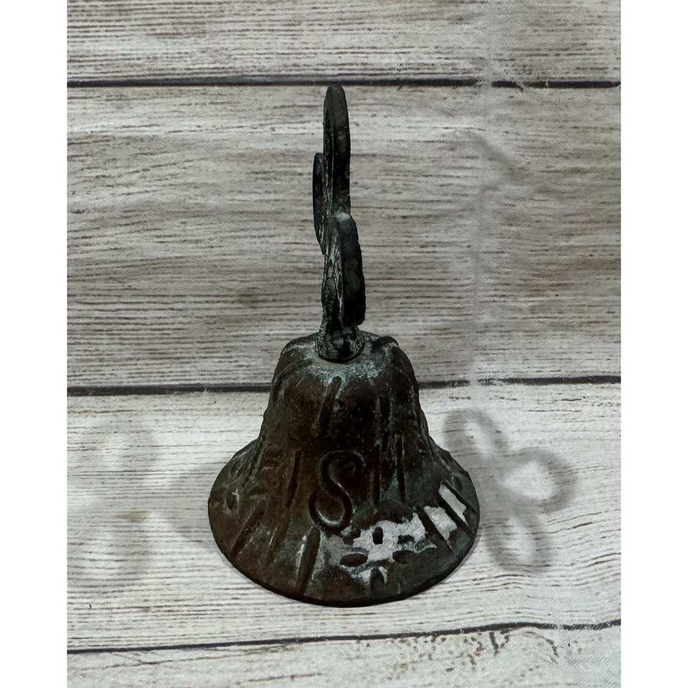 Antique Vintage Small Hand Held Bronze Mission Church Bell Ringer 4.25" GTubG - Picture 2 of 11